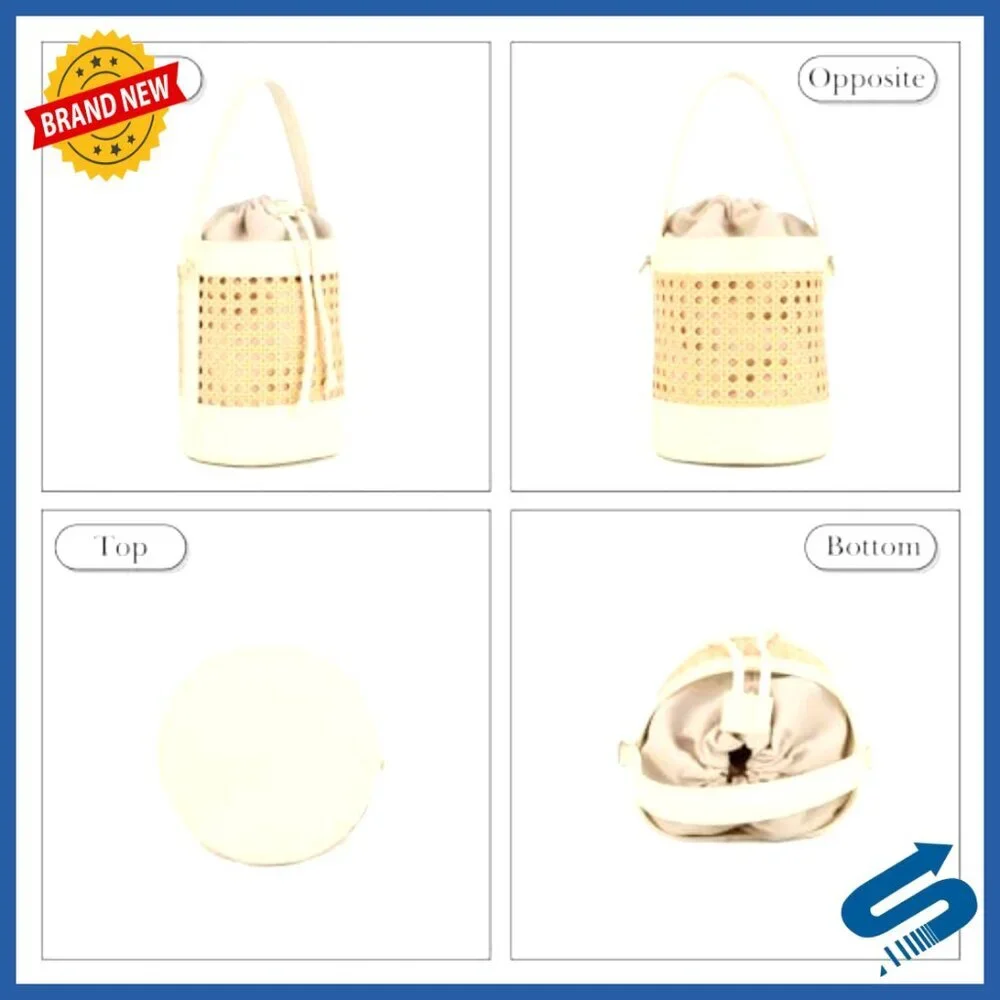 Rattan Bucket Bag Straw Tote Beach Vacation Summer Boho Chic Crossbody Purse